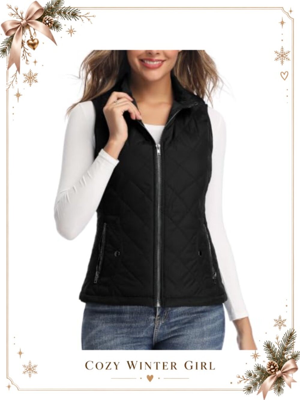 Women's Lightweight Quilted Zip Vest Sleeveless Stand Collar Fall Layer